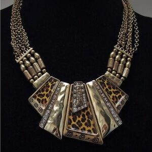 Vintage brass multi strand bead statement necklace